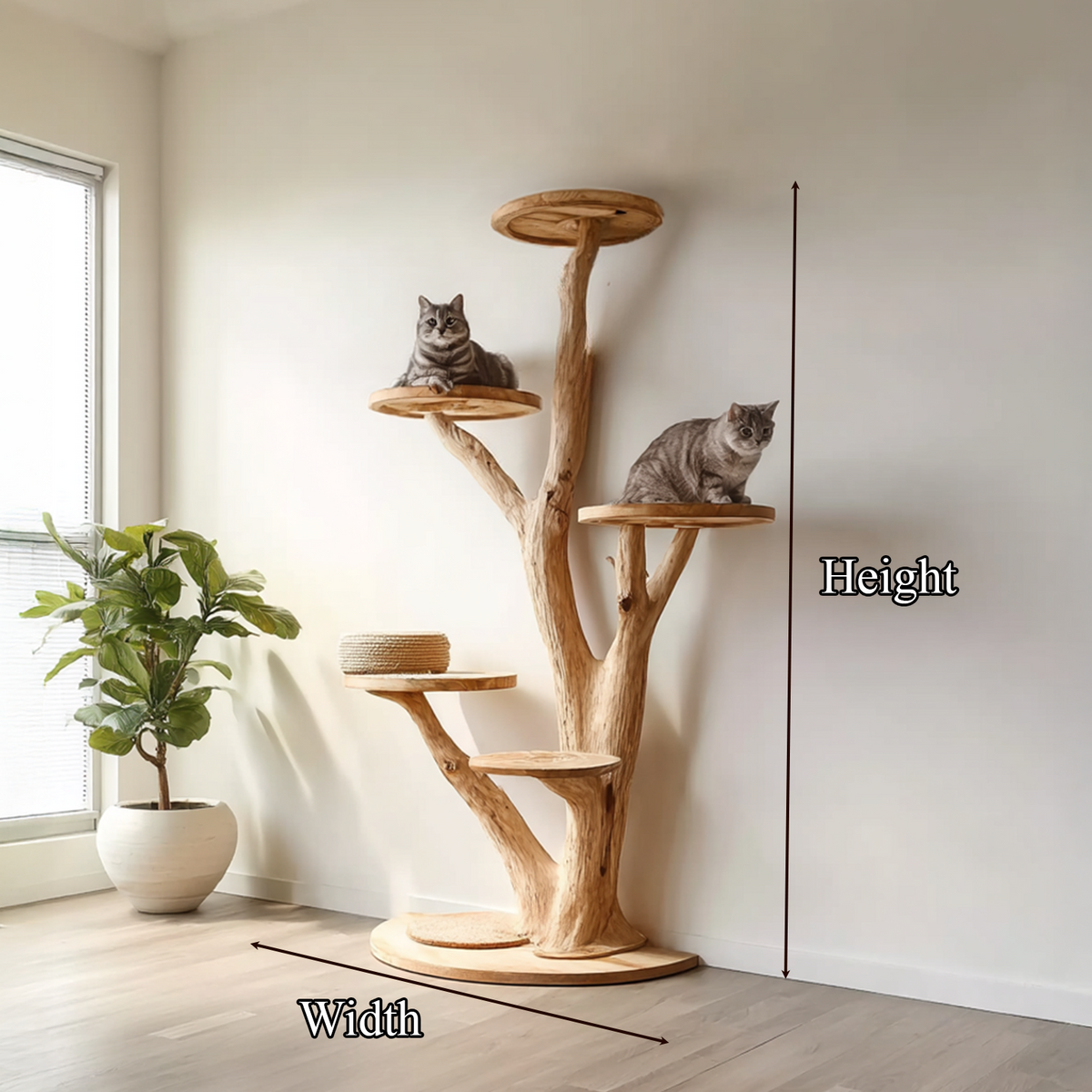 Tree-Shaped Wood Cat Climbing Tower with Branch Perches, 59-80 in