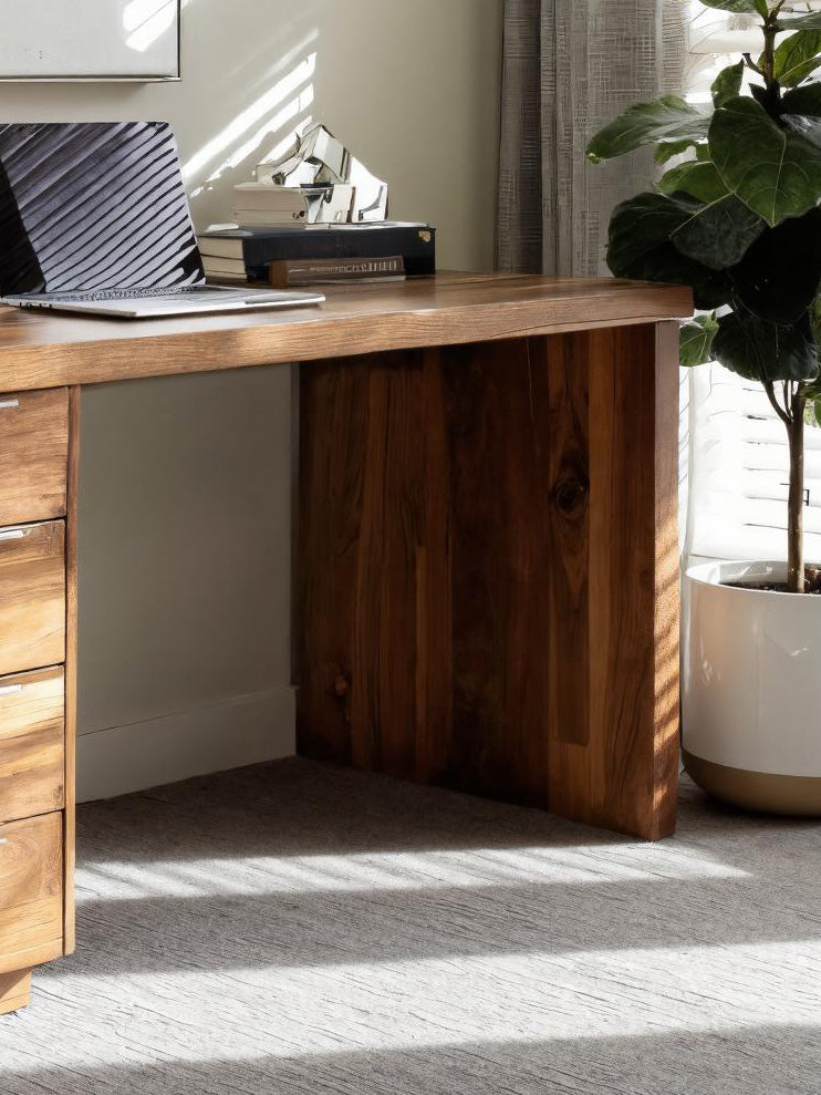 Solid Wood Office Desk With Four Drawers, Minimalist Study Desk