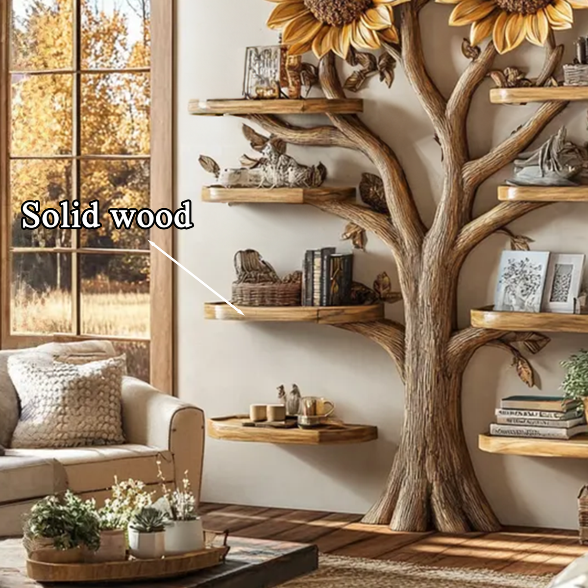 Natural Tree Branch Wall Bookcase, One Of A Kind, 70 x 55 Inch