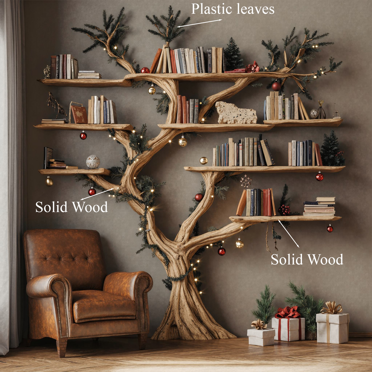 Square Driftwood Branch Wall Shelf in Brown, 70 by 70 Inches