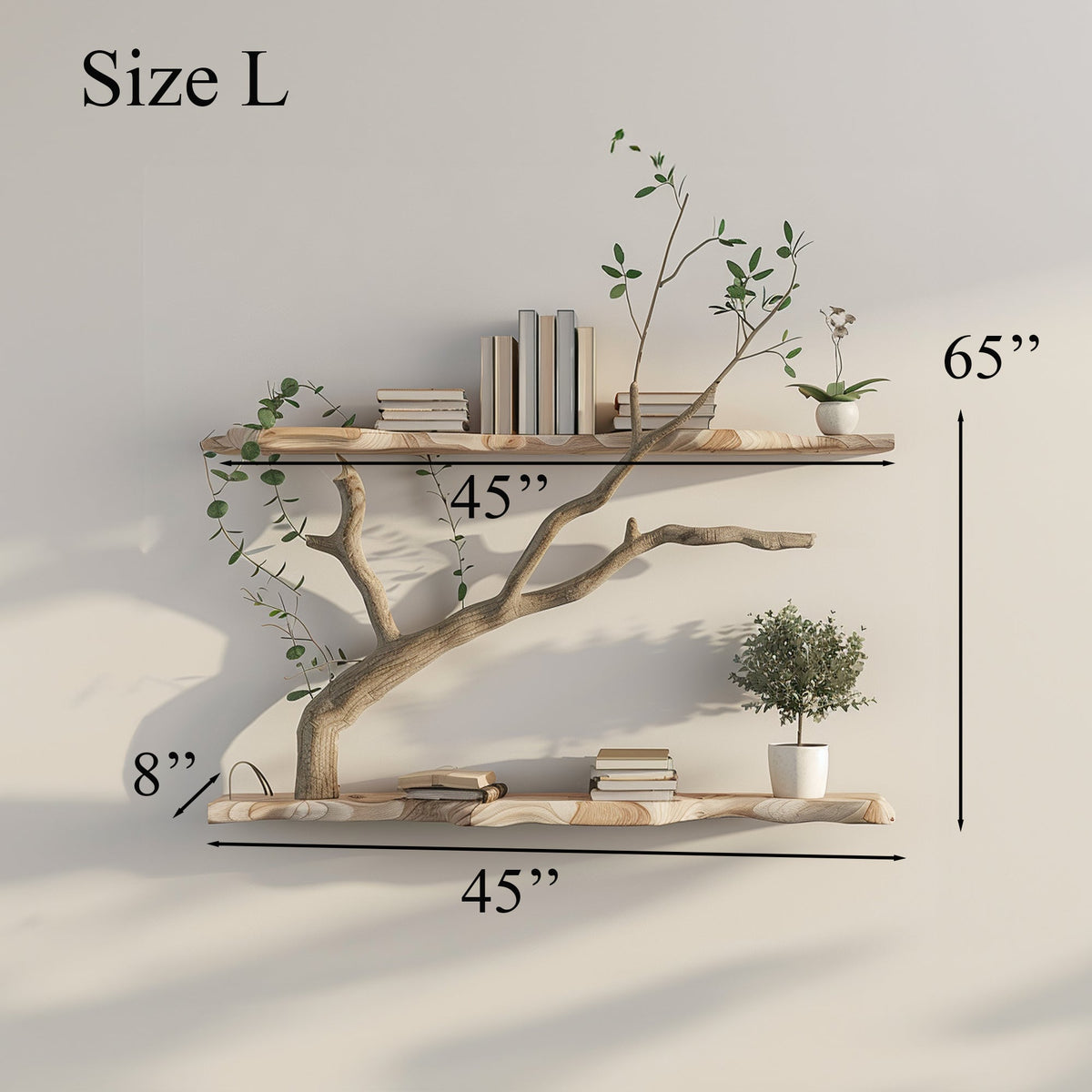 Tree Branch Driftwood Floating Corner Shelf with Live Edge Boards