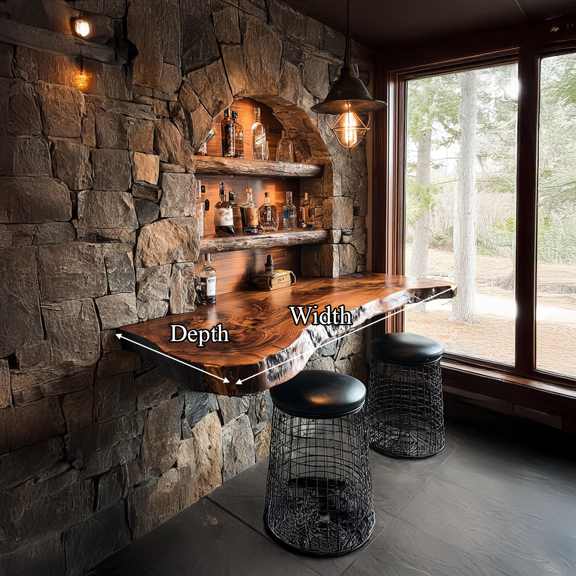 Live Edge Floating Bar Table, Wall-Mounted Solid Wood Dining Shelf