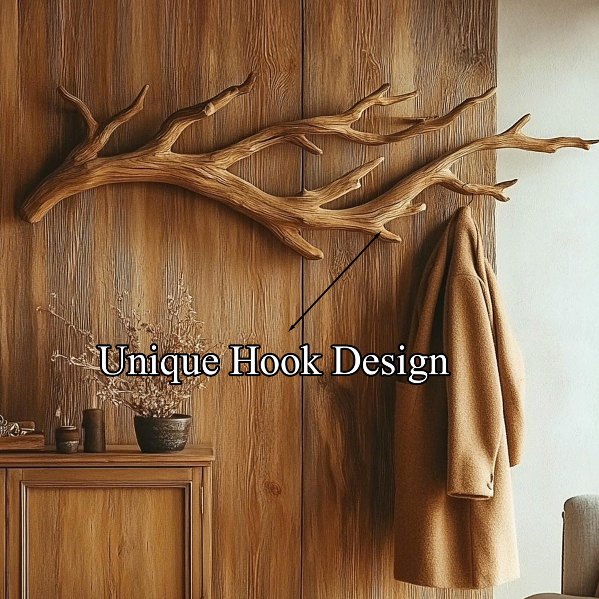 Driftwood Branch Wall Coat Rack With Hooks, 31 To 67 Inch Long
