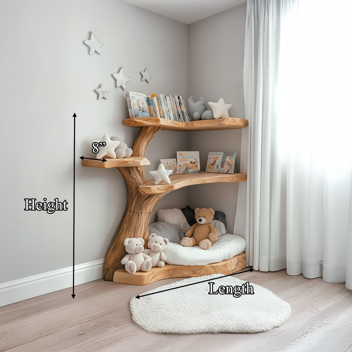 Branch Corner Wall Bookshelf for Kids and Nursery, Floating Shelves