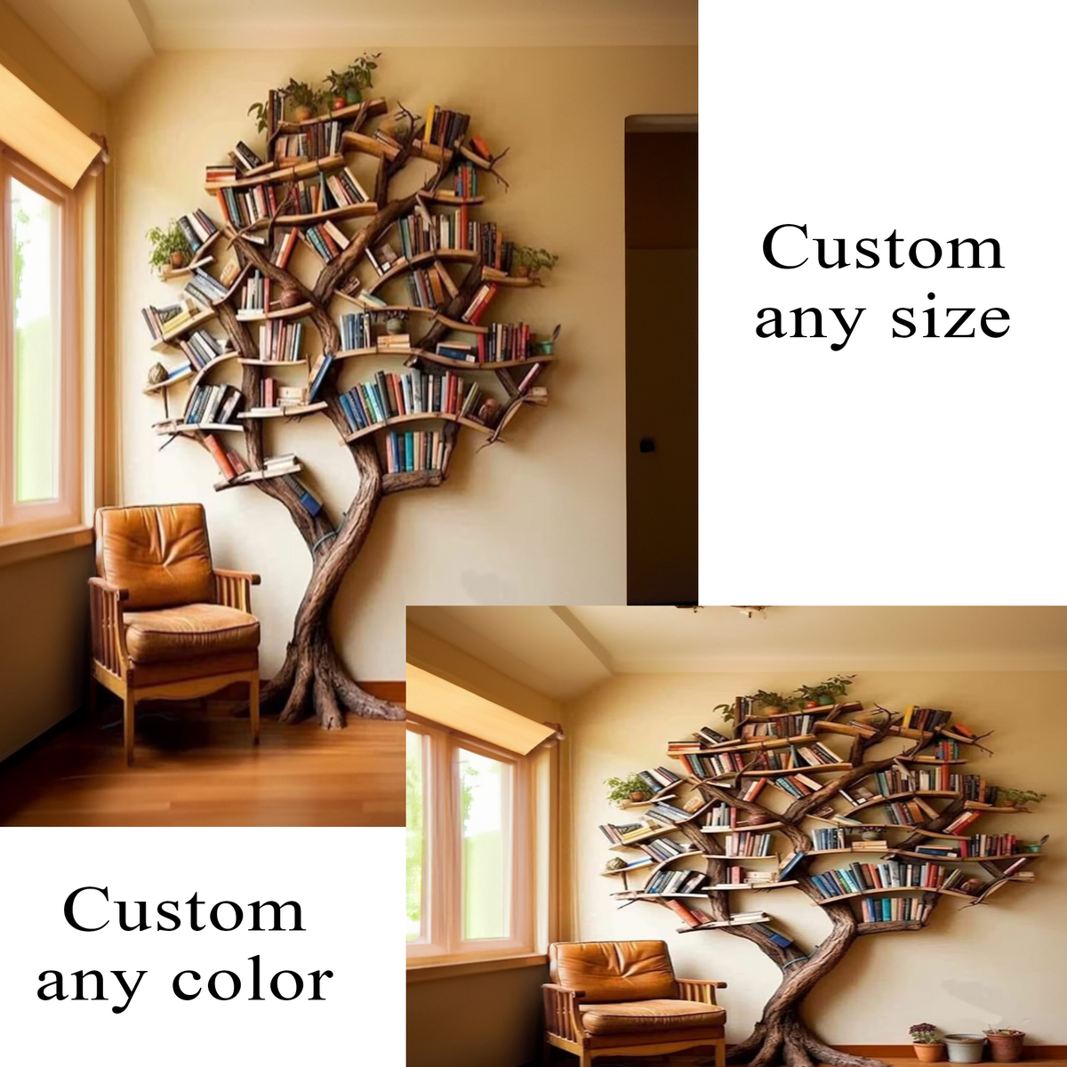 Carved Solid Wood Tree Branch Bookshelf for Feature Walls