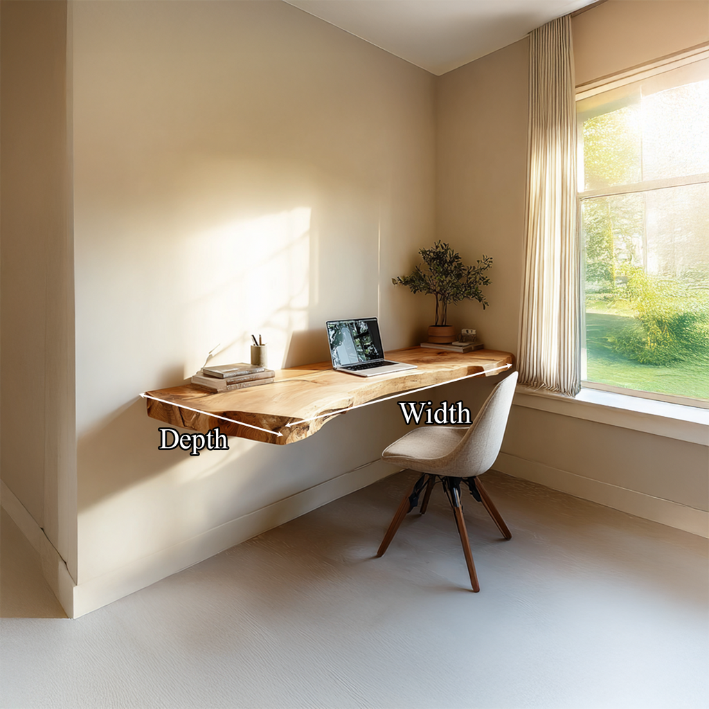 Floating Desk, Mid Century Live Edge Wall Desk for Living Room