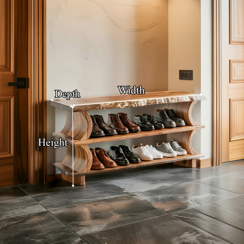 Wavy Solid Wood Shoe Rack Bench For Mudroom, 32 To 60 Inch