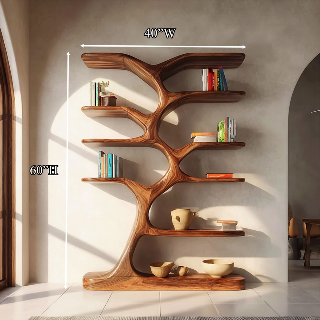 Natural Tree Branch Bookshelf For Entryways, 60 x 40 Inch