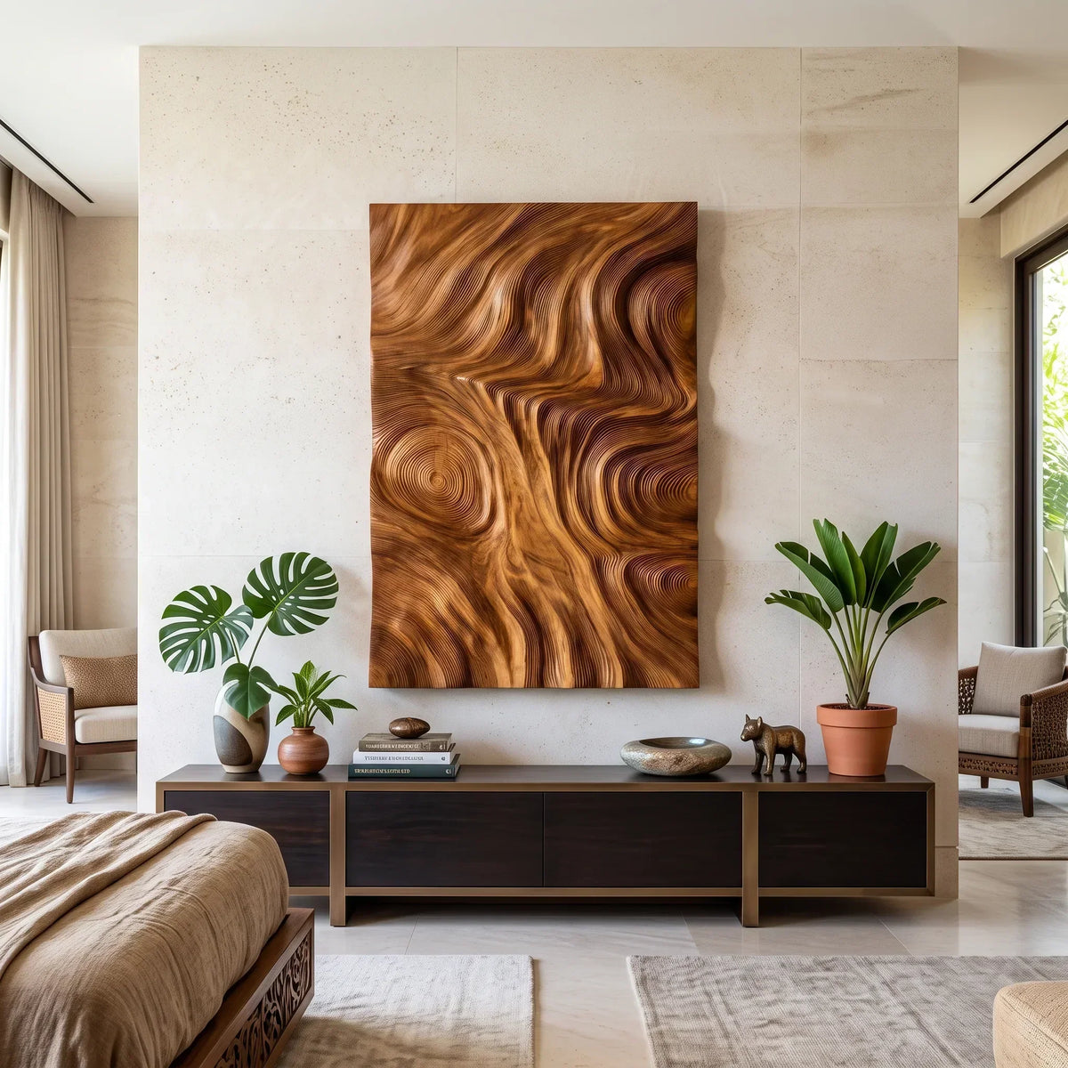 Projecting Relief Wood Wall Sculpture For Entryways, 47 To 79 Inch