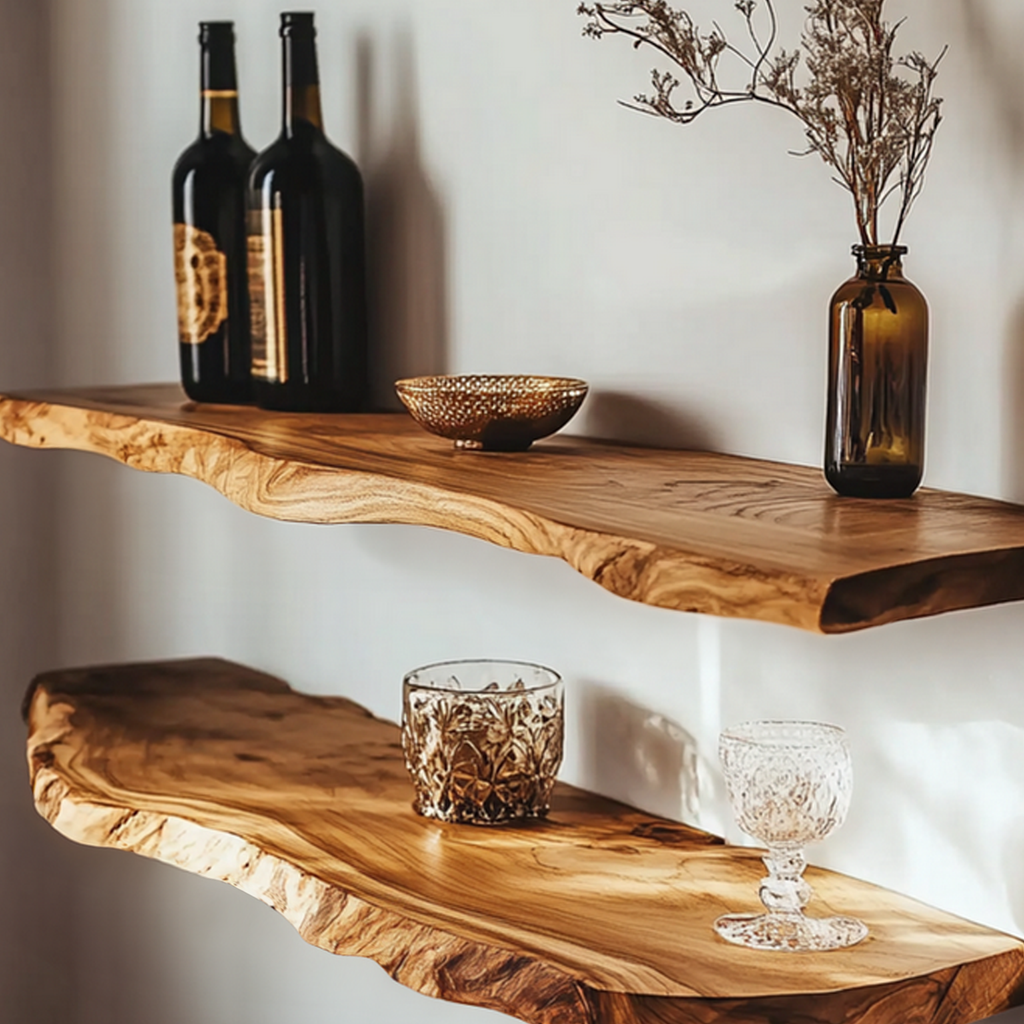 Solid Wood Live Edge Floating Wall Shelf, Sold Individually