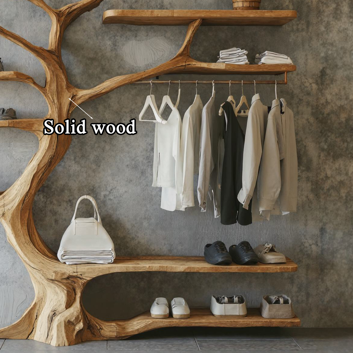 Branch Arm Clothes Rack with Built-In Shoe Bars, 70 x 60 Inch