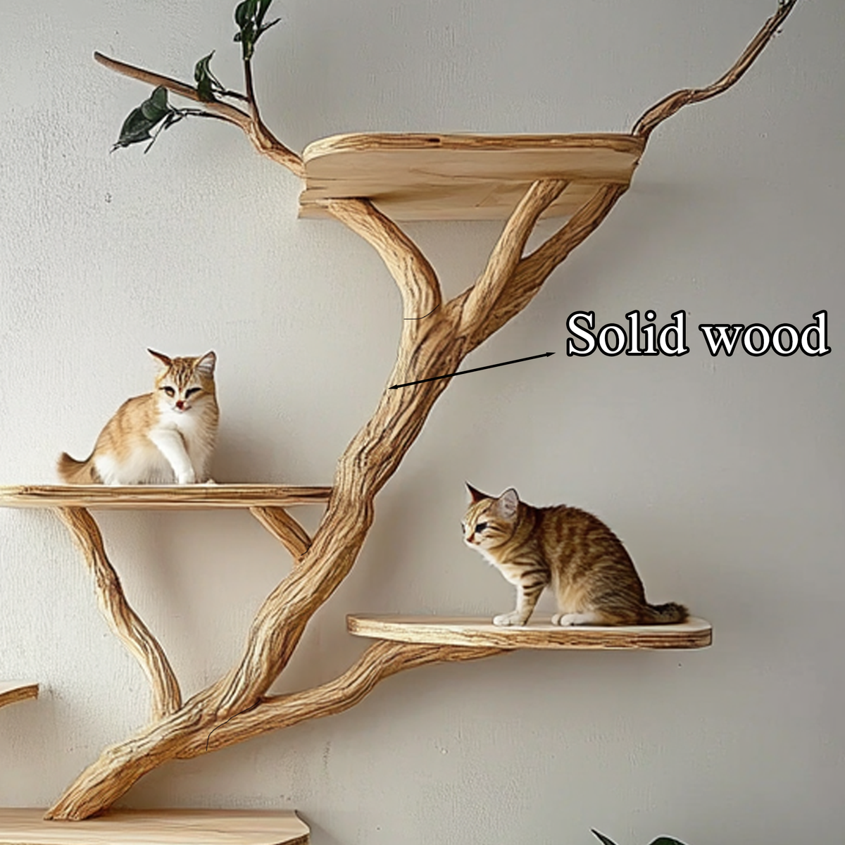 Wooden Cat Tree Tower, Natural Branch Design for Living Rooms