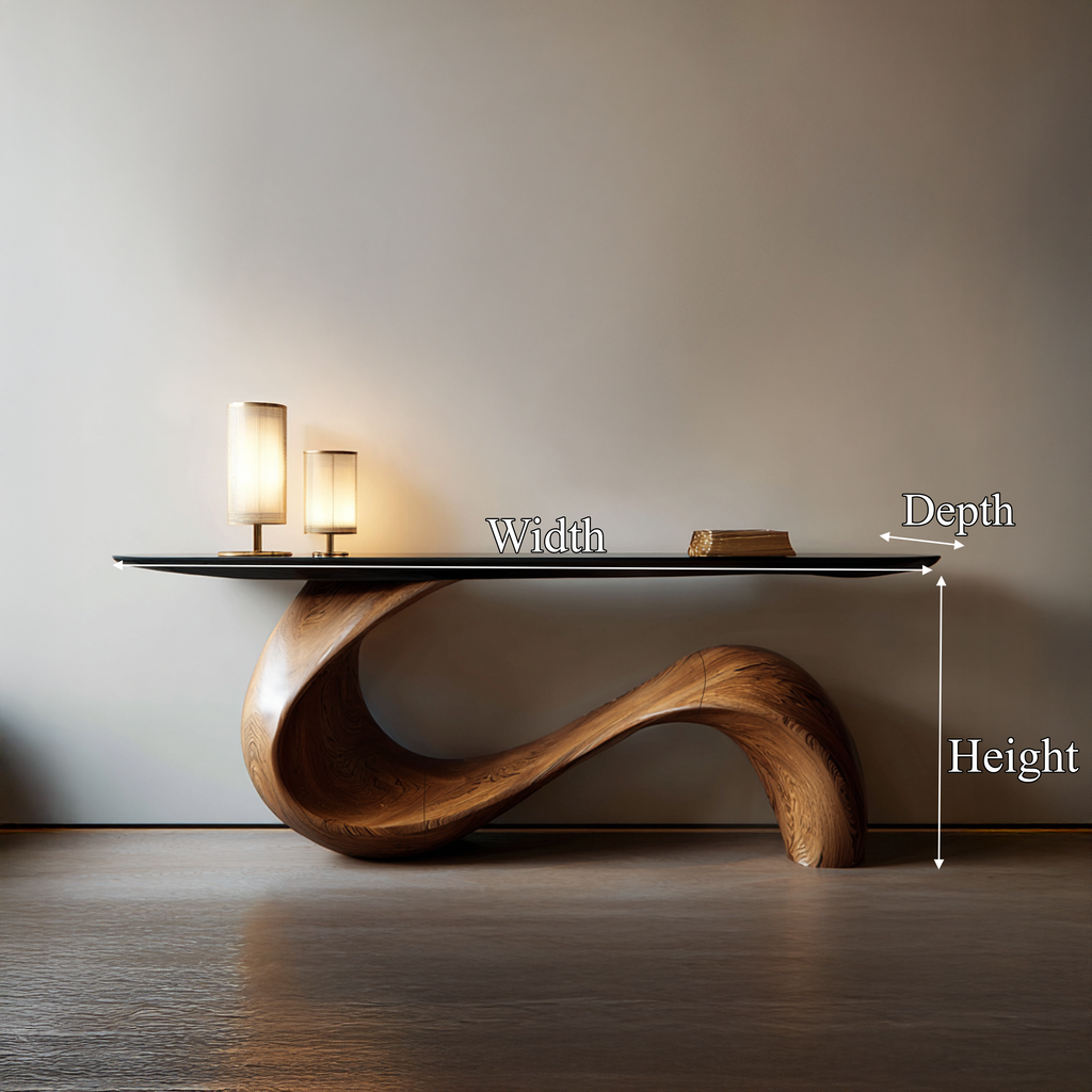 Mid-Century Sculptural Solid Wood Console Table for Entryway