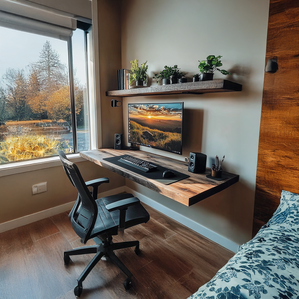 Live Edge 1.5 Inch Thick Solid Wood Desk Shelf, 16 To 40 Inch