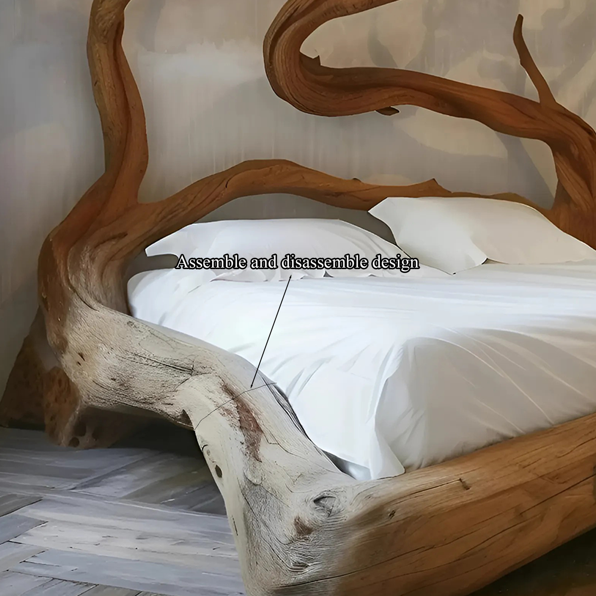 Curved Solid Wood Rustic Platform Bed Frame, Queen Or King