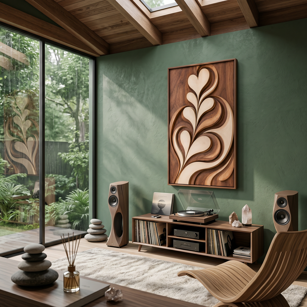 Leaf Form Carved Wood Wall Panel In Warm Latte Tones