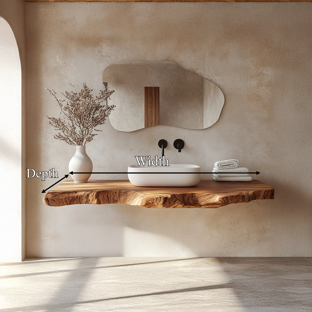 Live Edge Bathroom Vanity Stand, Spa-Style Solid Wood with Open Shelf
