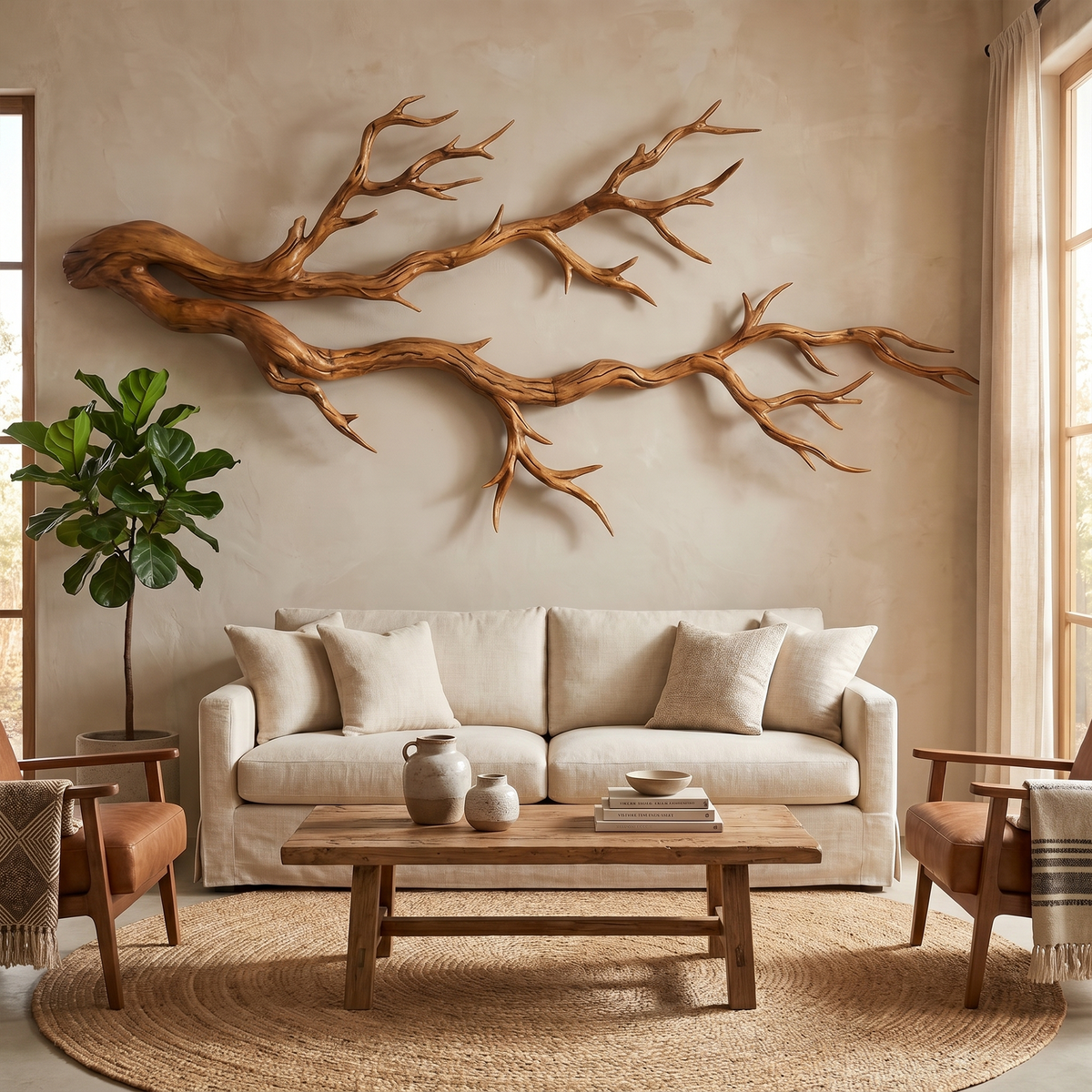 Organic Modern Intertwined Root Wood Wall Art, 51 to 80 in Long