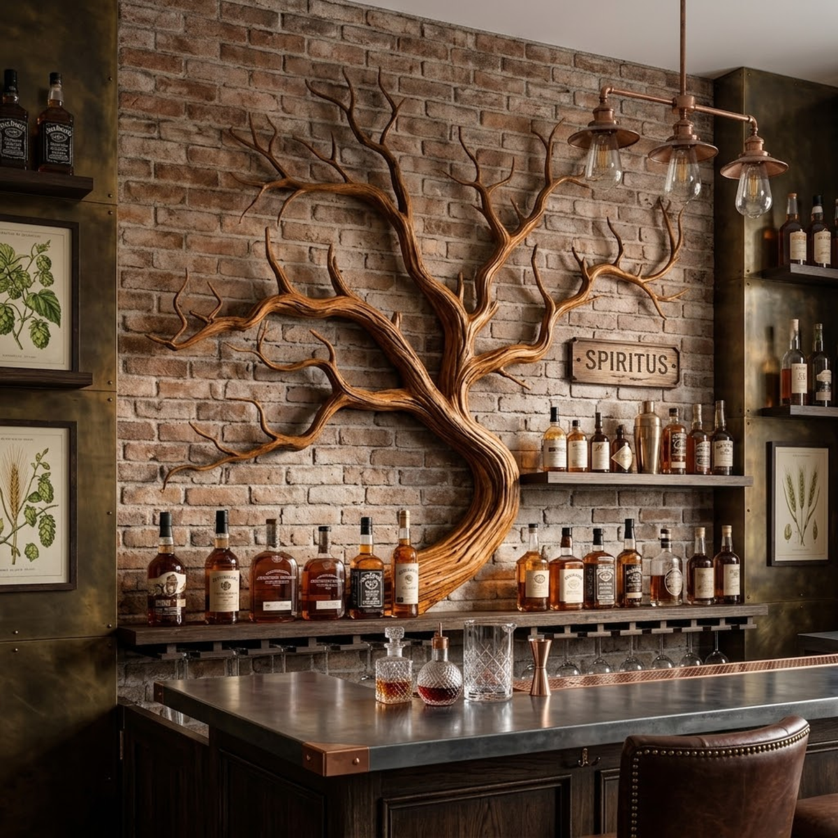 Monkey Pod Branch-Style Wall Wine Bottle Rack, 45 or 60 Inch
