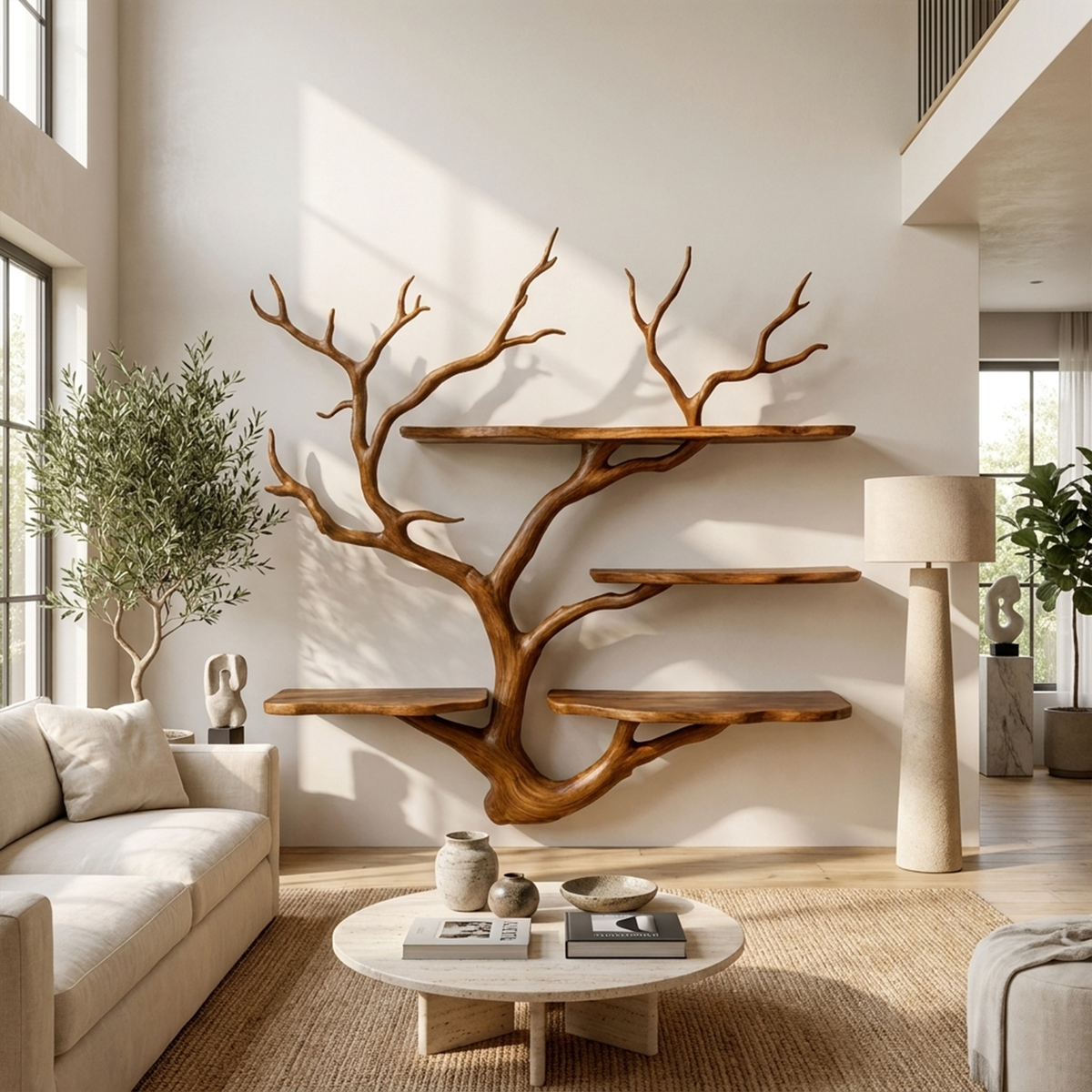 Modular Branch Wall Shelf for Studio and Study, 40 to 60 in Square