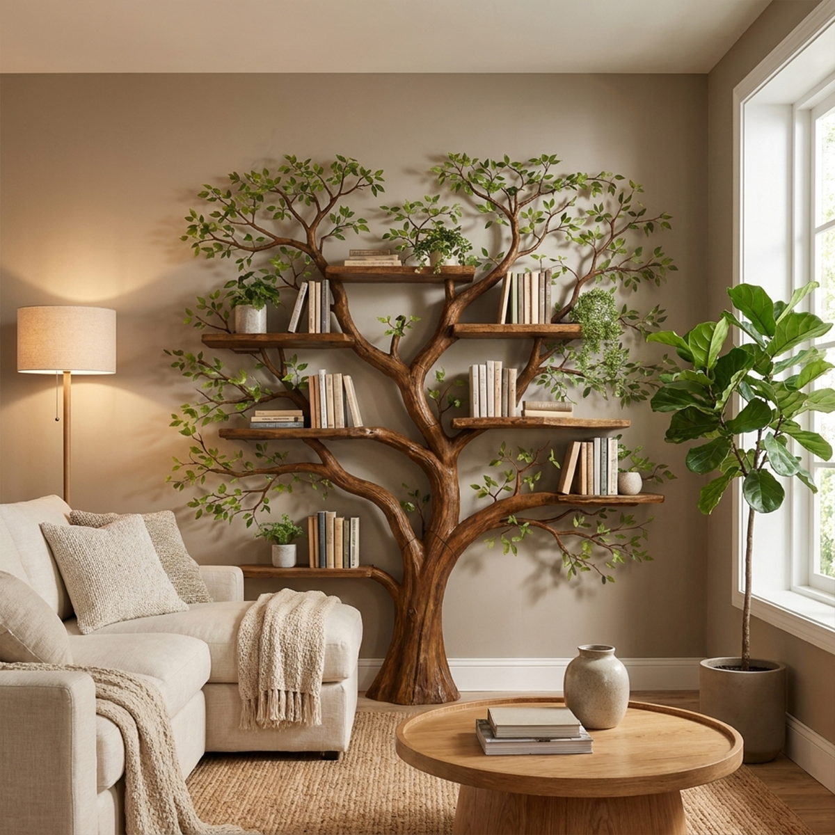 Large Square Branch Wall Bookshelf for Home Library, 70 x 70 Inch