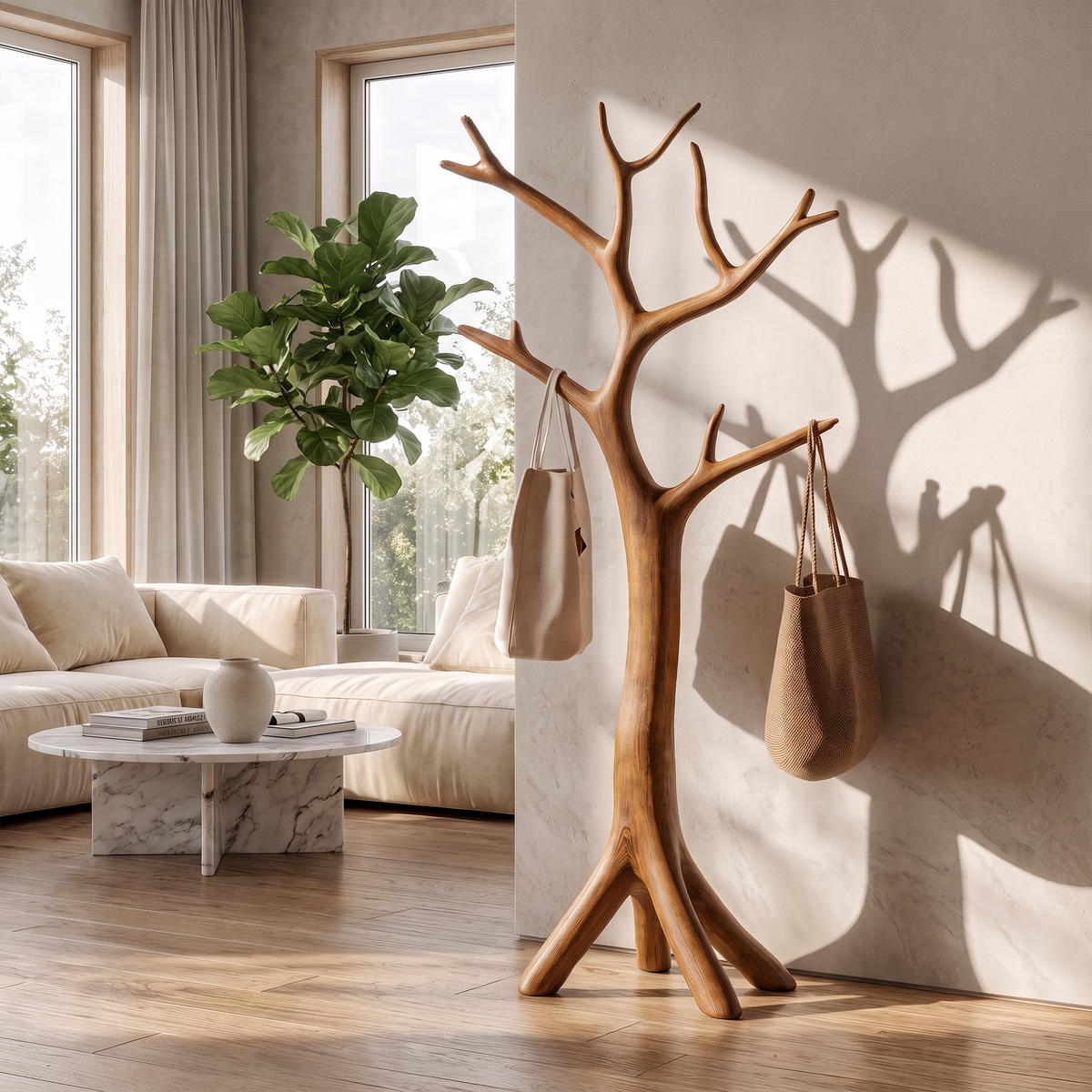 Wall-Mounted Driftwood Branch Hook Rack for Coats, 60 to 80 in