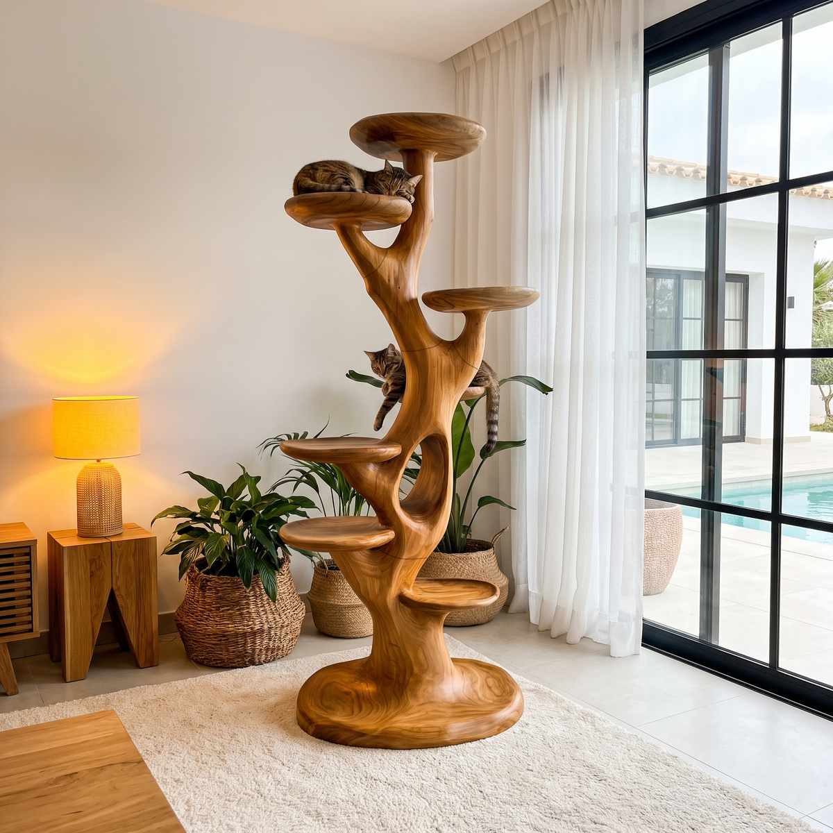 Sculptural Cat Tree With Multi Level Platforms For Indoor Cats