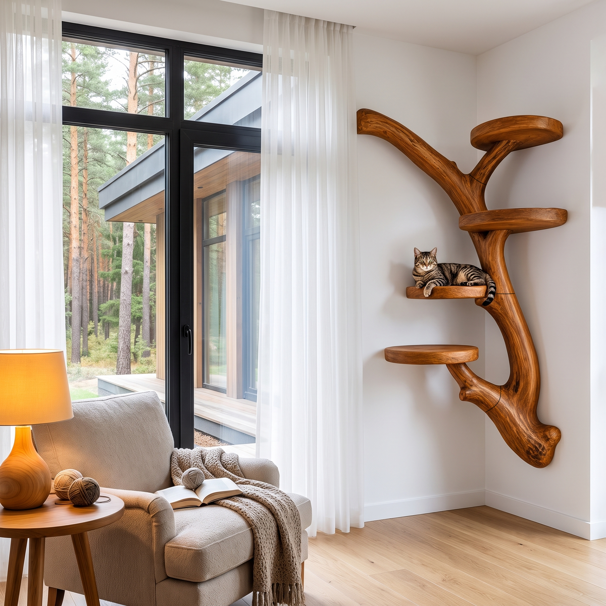 Modern Wall Mounted Cat Tree With Branch Inspired Platforms For Indoor Cats