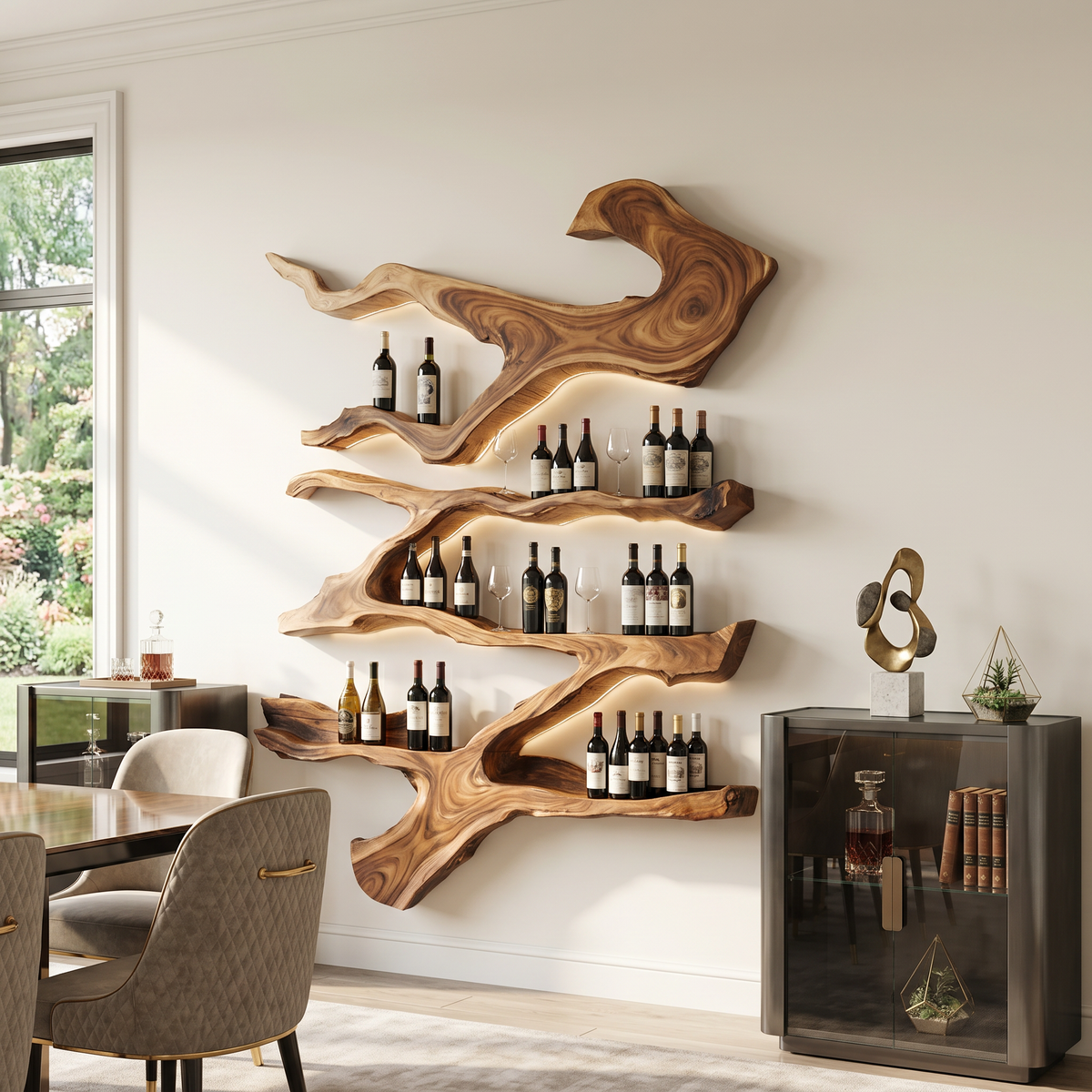 Tall Monkeypod Wall Wine Rack, 6 in Deep, 45 to 71 Inches High