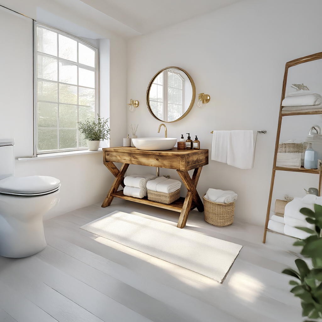 Mid Century Bathroom Vanity Table Natural Wood Modern Home Bathroom