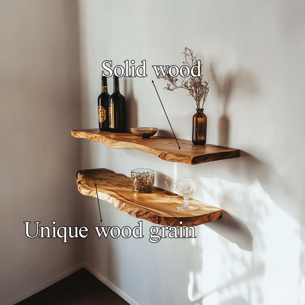 Solid Wood Live Edge Floating Wall Shelf, Sold Individually