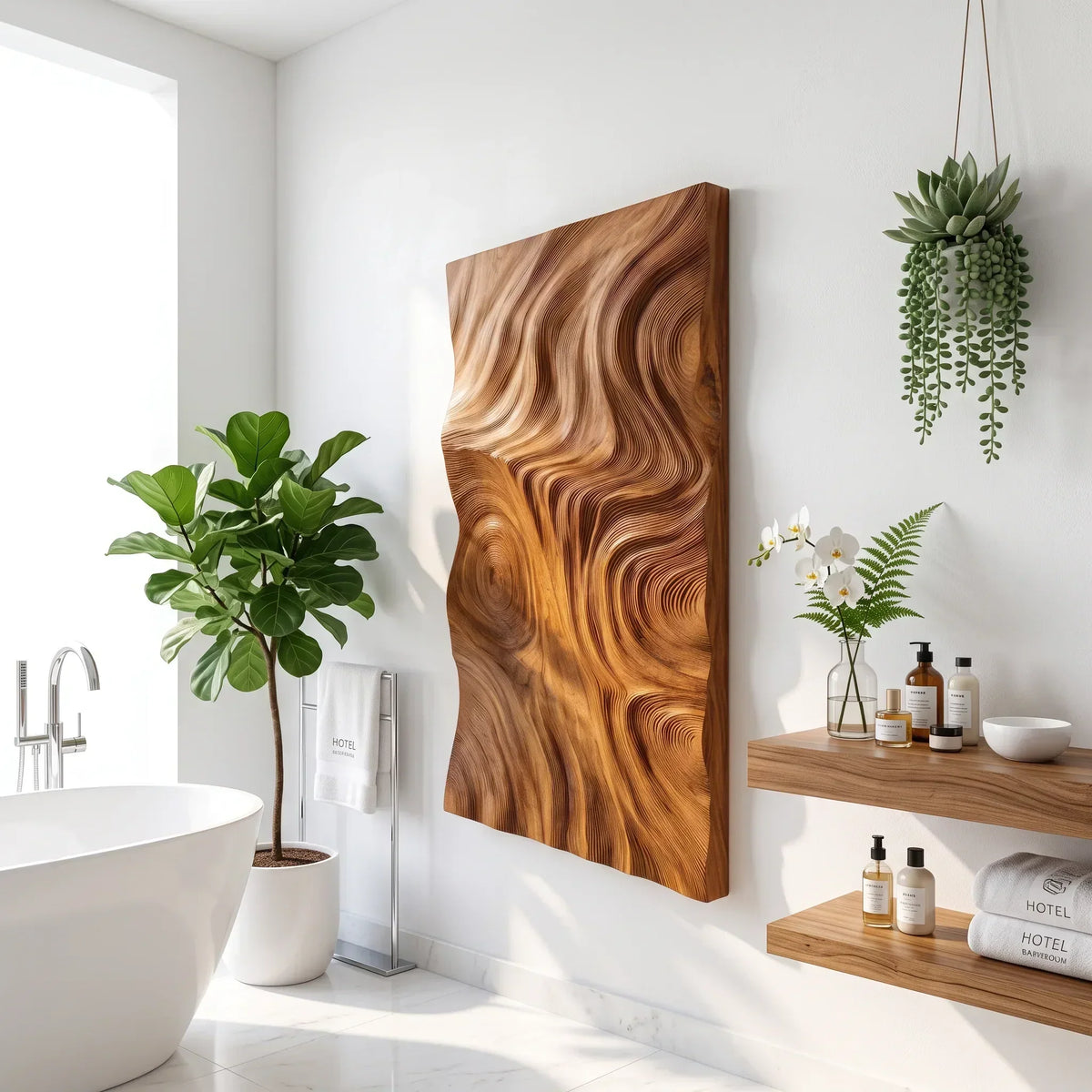Projecting Relief Wood Wall Sculpture For Entryways, 47 To 79 Inch