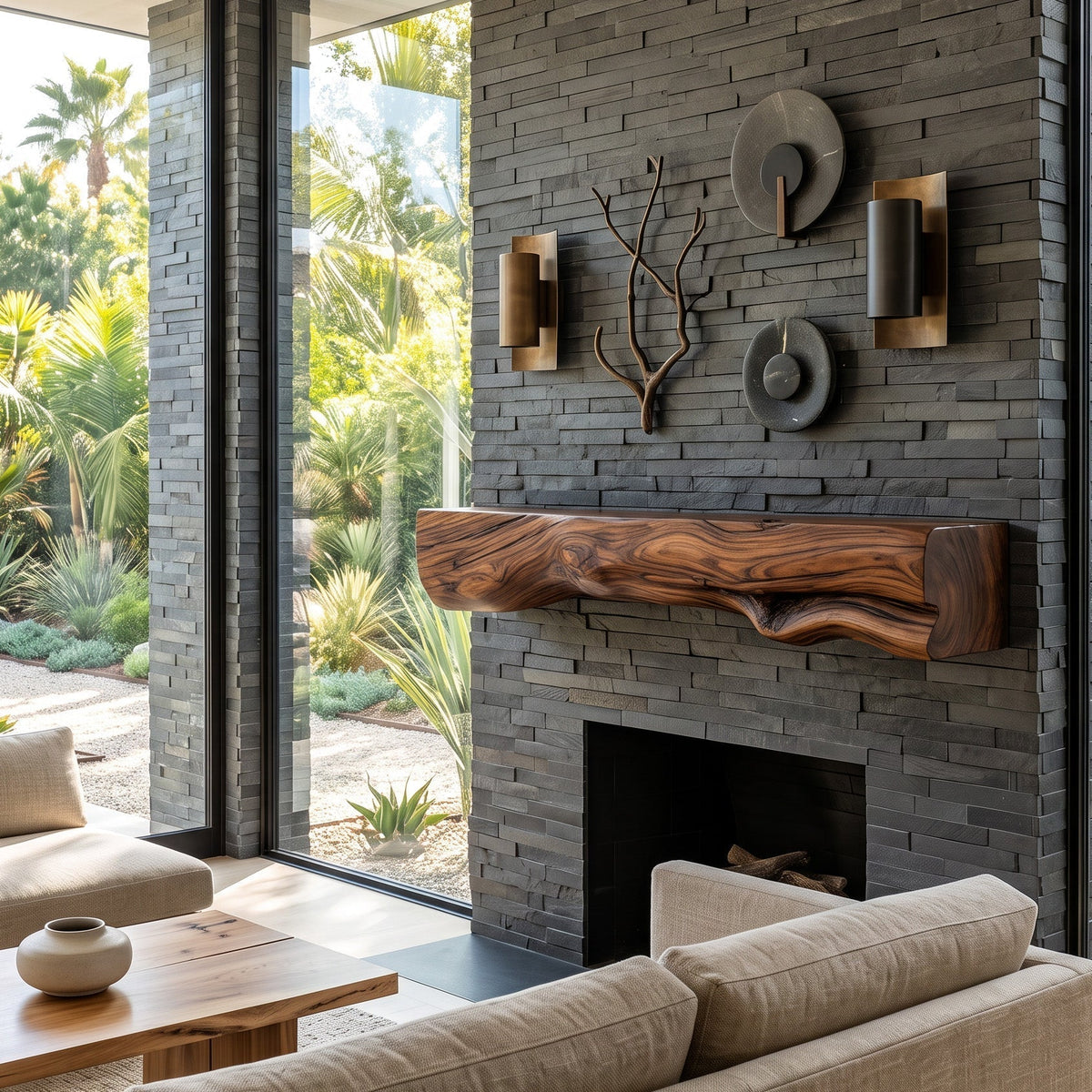 Single-Block Live Edge Fireplace Mantel with Knots, 36 to 84 Inch