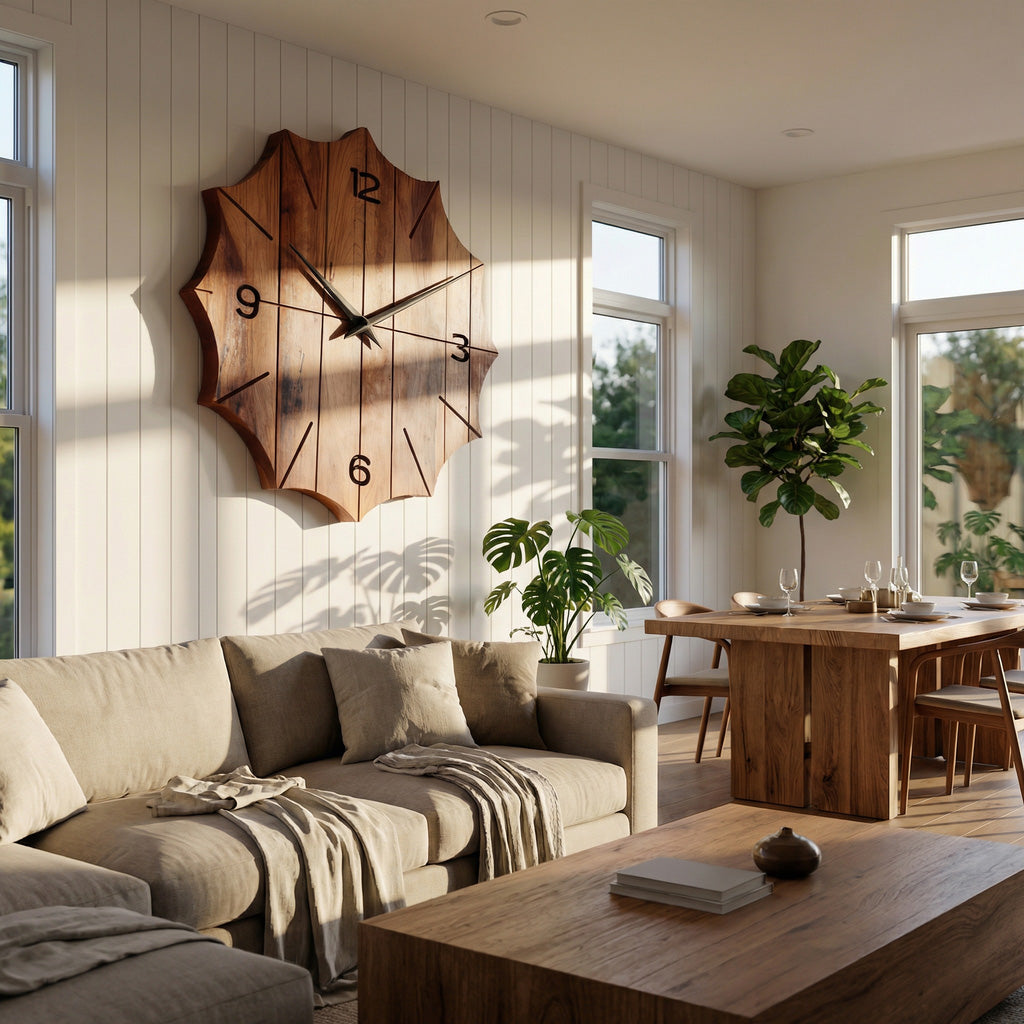 Organic Wooden Wall Clock, Handcrafted Solid Wood Floating Minimalist Timepiece