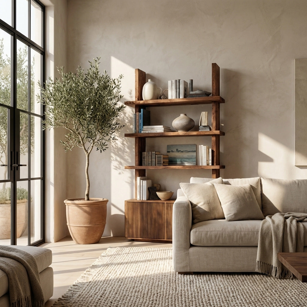 Fluted Wood Bookshelf With Vertical Open Shelving For Living Rooms