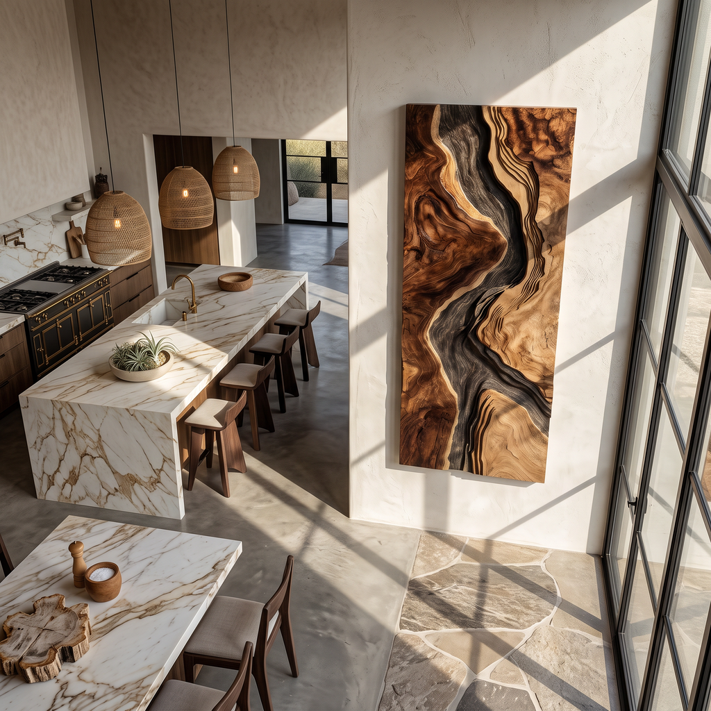 Hand-Carved Solid Hardwood Wave Wall Sculpture for Entryway