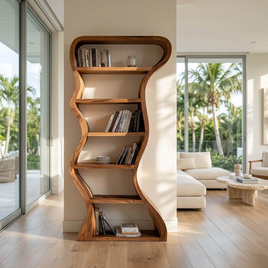 Extra-Tall Wavy-Sided Wood Bookcase, 71 to 86 Inches High