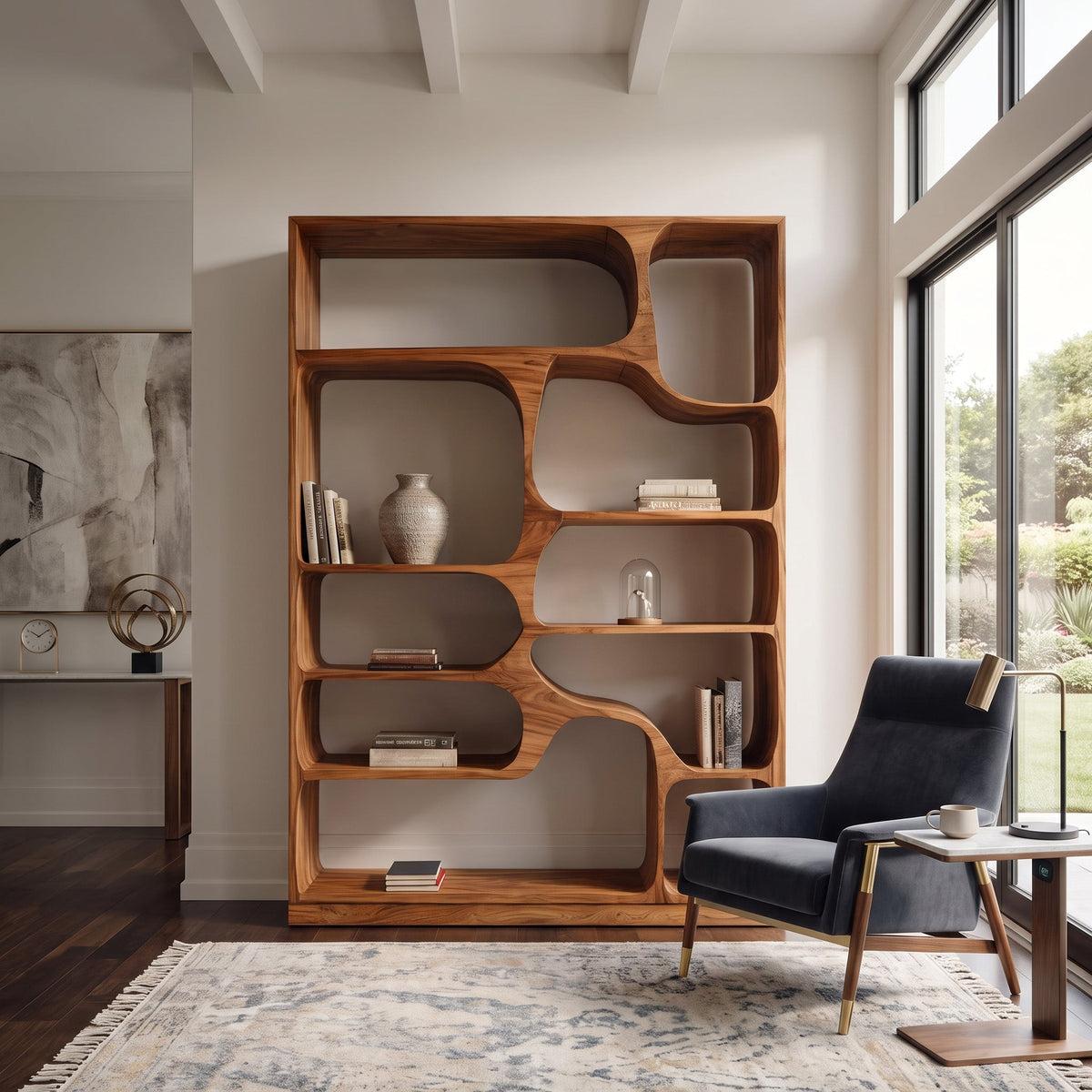 Rounded Cubby Wood Bookcase with Curved Dividers, 63 to 93 in Tall