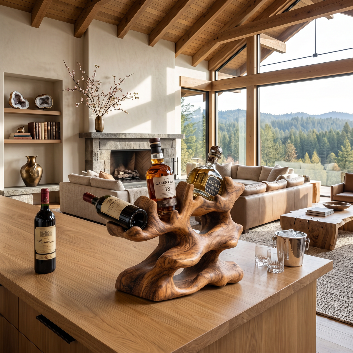 Freestanding Monkeypod Block Wine Holder for Kitchen Island