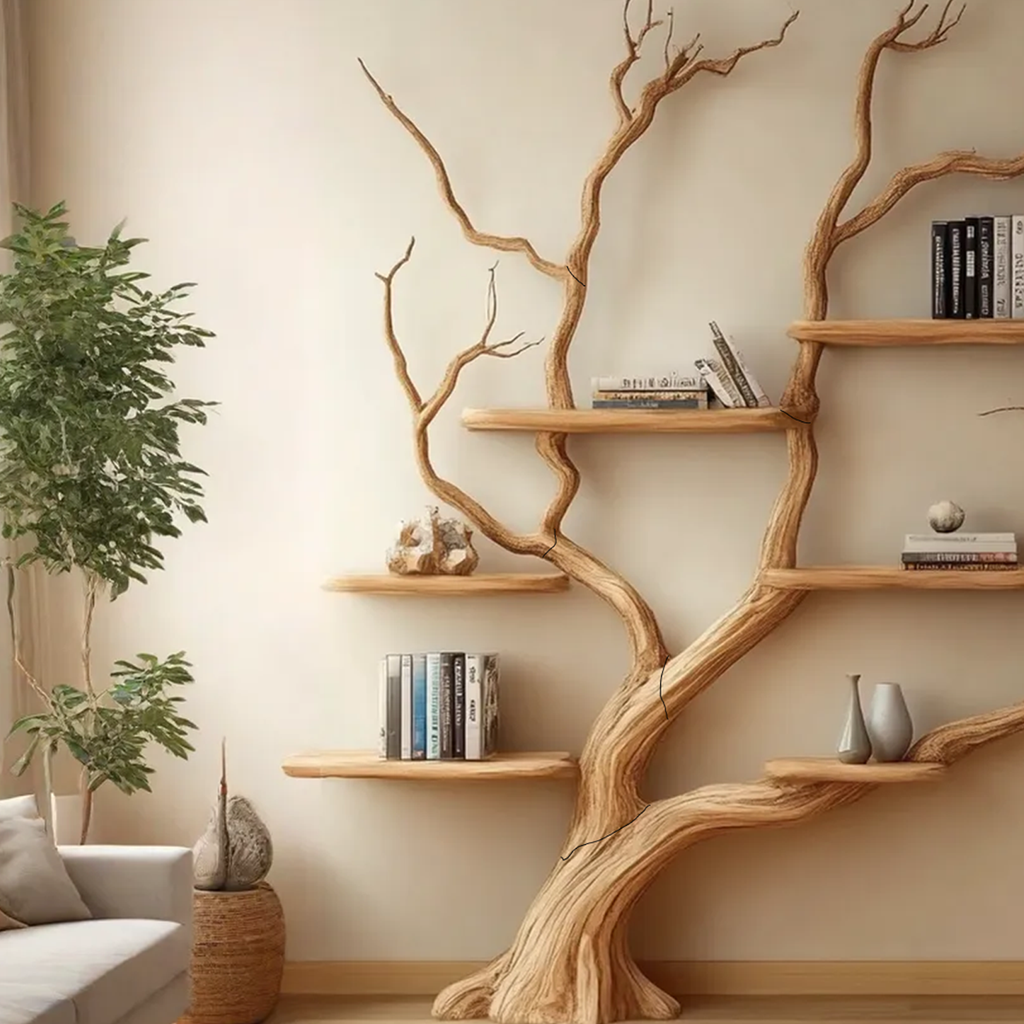 Wide Brown Branch Tree Wall Bookshelf, 70 x 75 Inch Floating