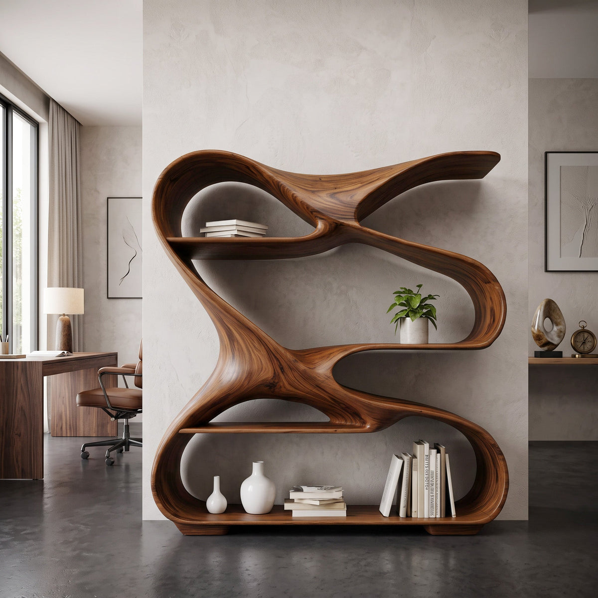 Freeform Curved Wood Display Shelf for Home Office, 47 to 79 in Tall