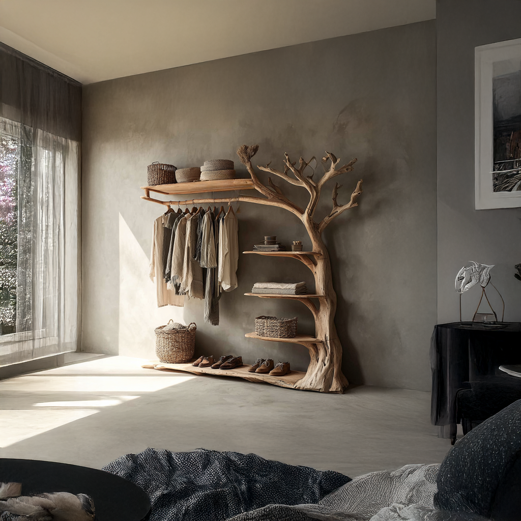 Tree Coat Rack with Shoe Shelf, Live Edge Entryway Hall Tree