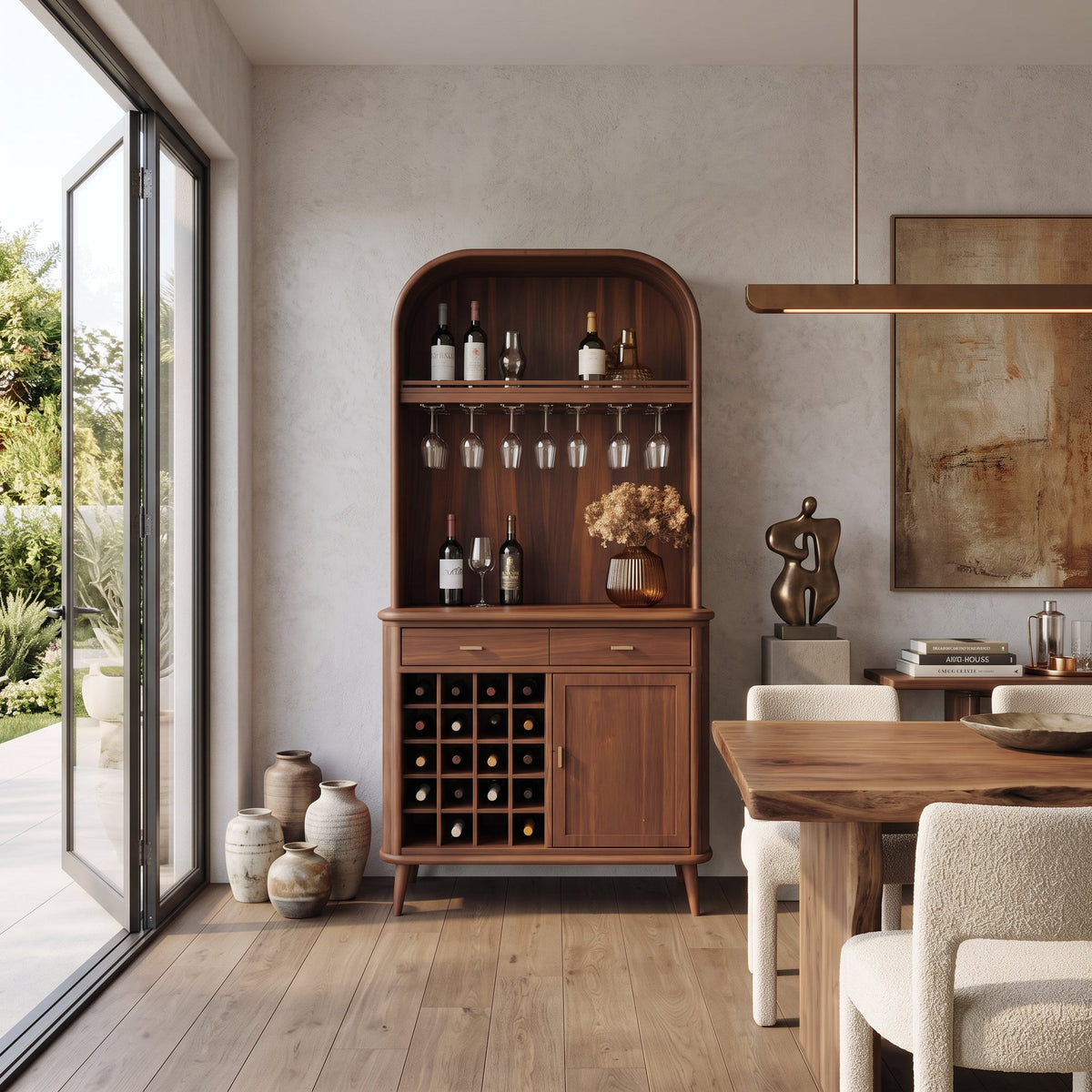 Mid Century Arched Wine Cabinet For Kitchen