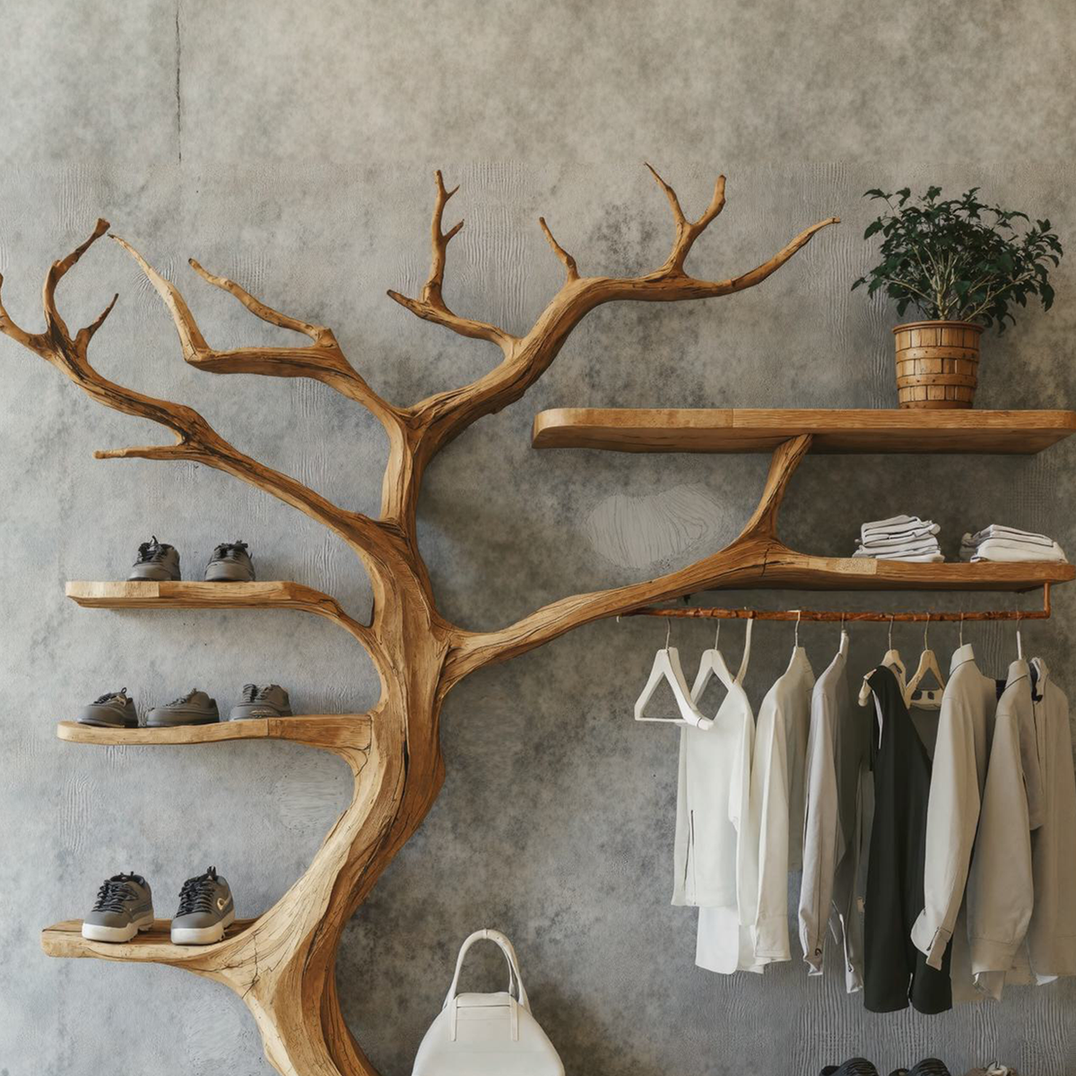 Branch Arm Clothes Rack with Built-In Shoe Bars, 70 x 60 Inch