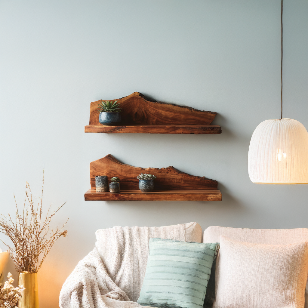 Thick 1.5 Inch Live Edge Floating Shelf For Living Rooms, 10-47 In