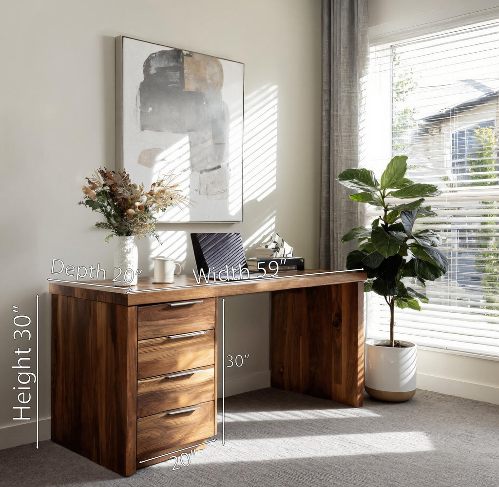 Solid Wood Office Desk With Four Drawers, Minimalist Study Desk