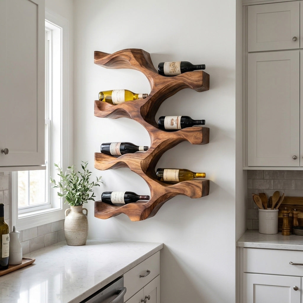 Vertical Wall-Mounted Wood Wine Rack For Kitchens, 31 to 59 Inch