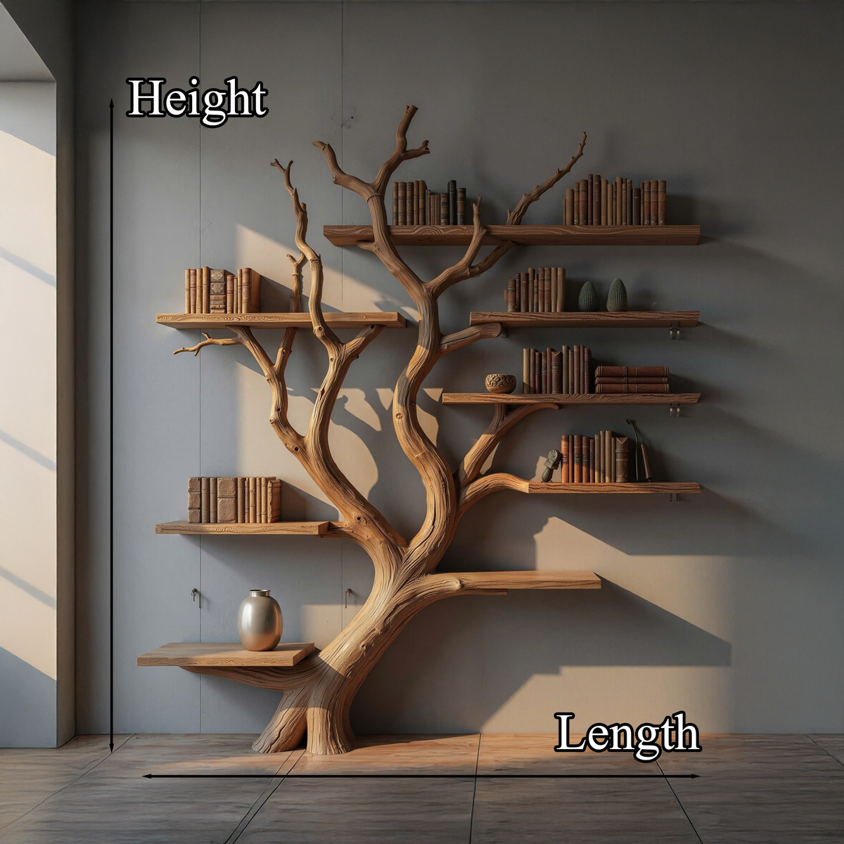 Brown Branch Display Shelf with Floating Boards, 70 by 60 Inches