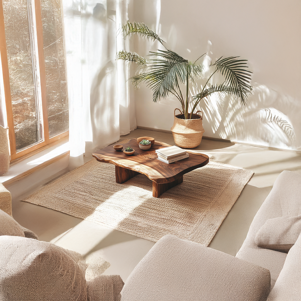 Live Edge Coffee Table, Low Solid Wood Slab Table for Lounge