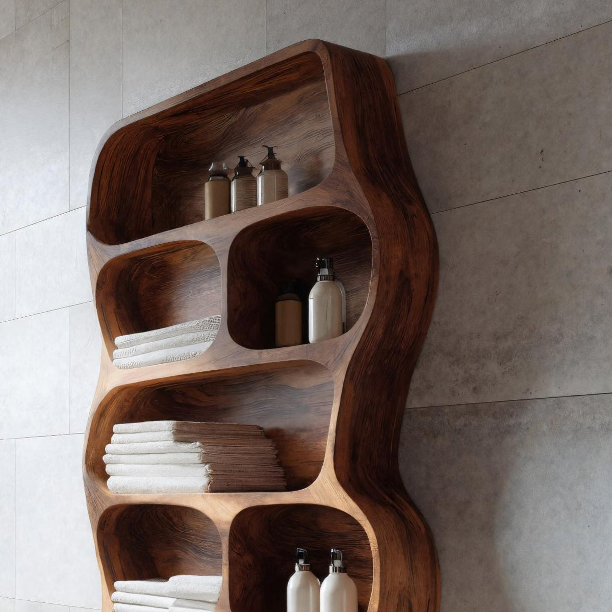 Open Wooden Bathroom Wall Shelving Unit, 47 To 71 Inch Tall
